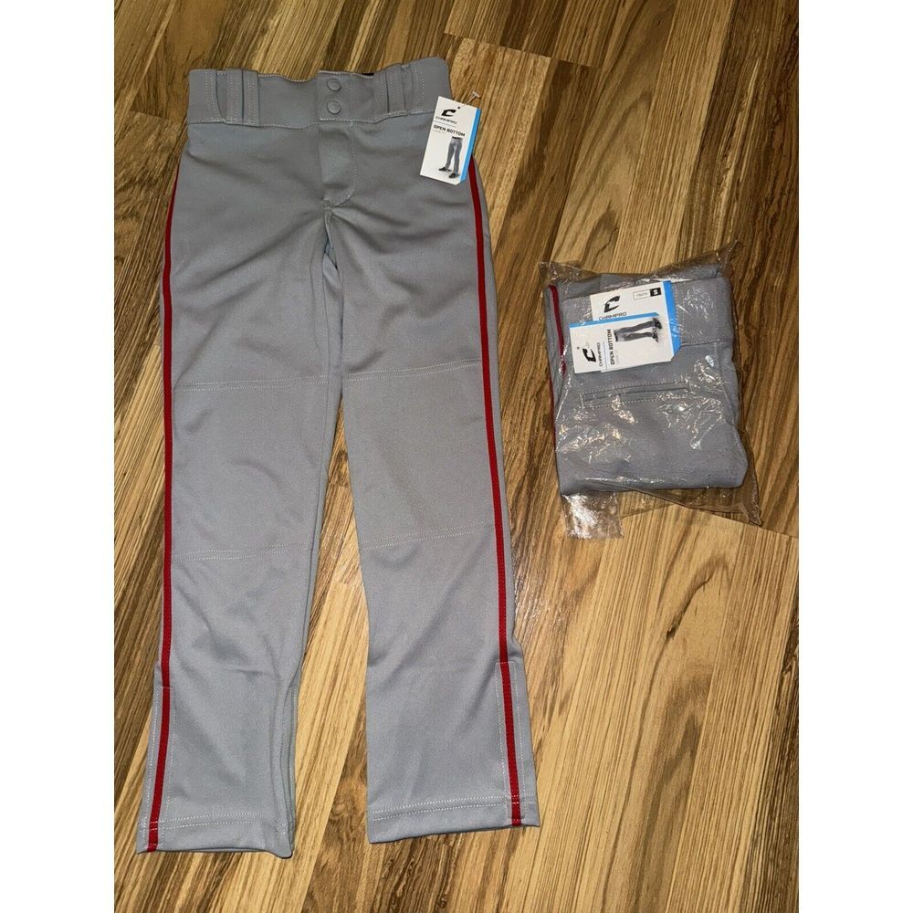 Champro Boys Youth Small 8 Open Bottom Loose Fit Baseball Pants‎ NEW Gray Red